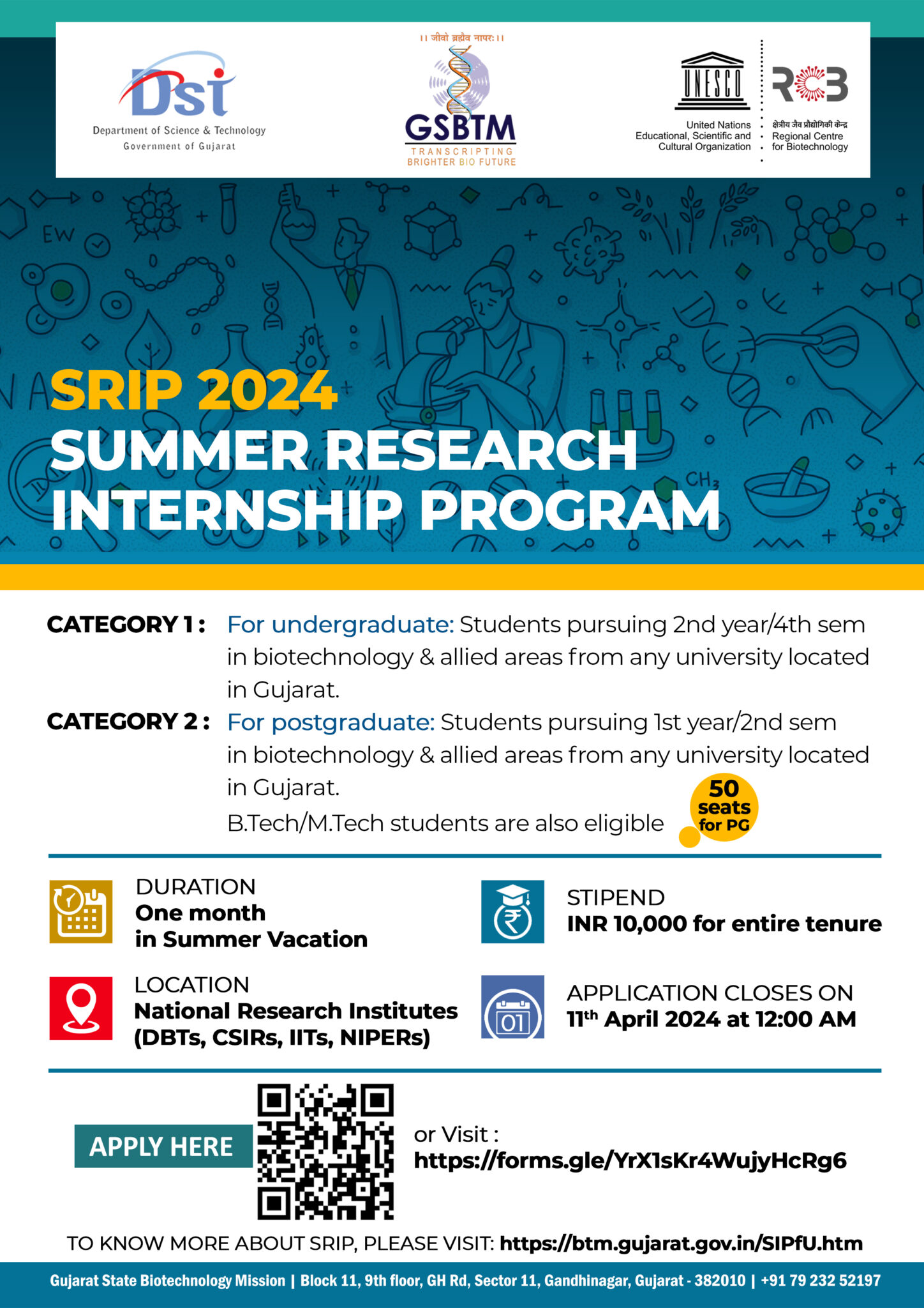 Summer Research Internship Program by GSBTM Apply Now BIOTECH WORLD